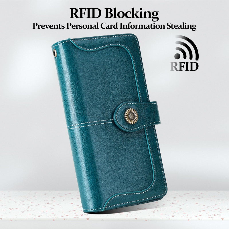 FALAN MULE Women's Wallet Genuine Leather RFID Blocking Large Capacity Trifold Ladies Wallet Wristlet Clutch Card Holder - Image 3